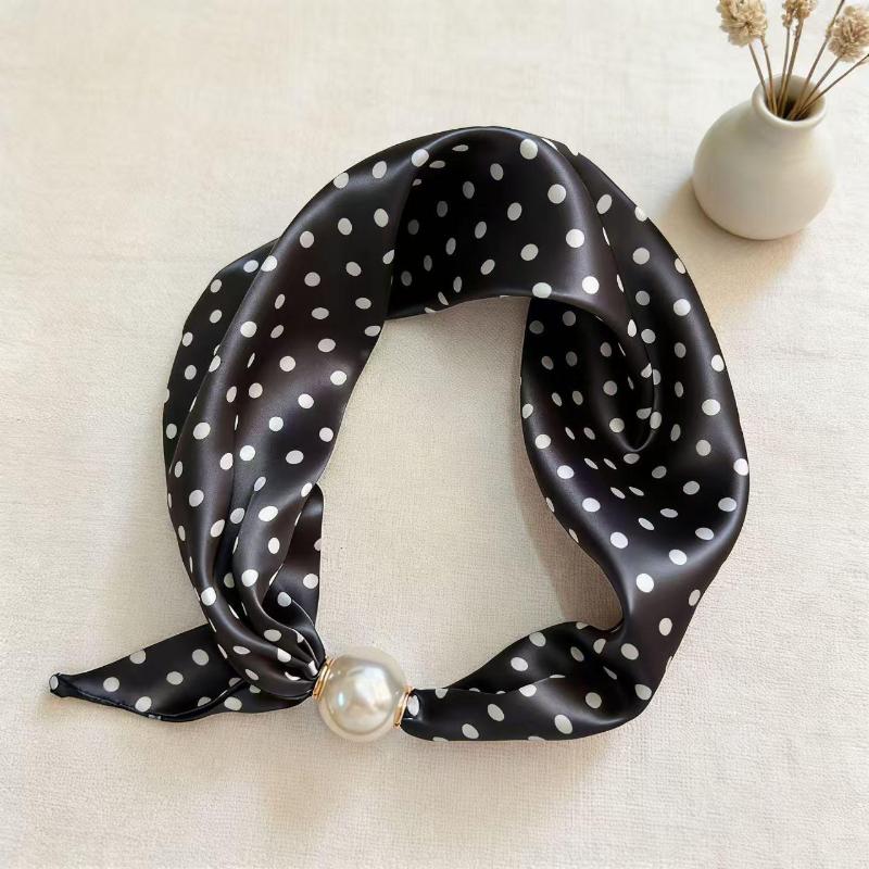 Thin Pearl Necklace with Magnetic Clasp, Lazy-style Silk Scarf, Women's Pendant Scarf, Collarbone Chain
