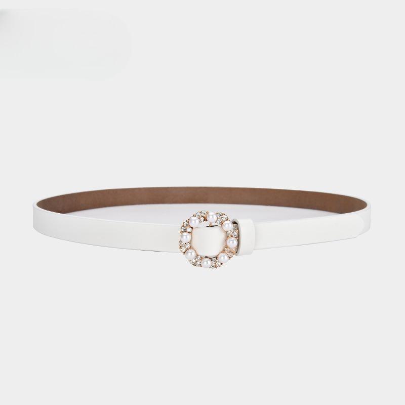 Round Pearl Belt Women's Decoration Versatile Women's Cowhide Leather Genuine Leather Belt Dress Jacket Women's Trouser Belt