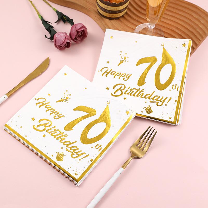 

20Pcs Hot stamping 30 40 50 60 70th Happy Birthday Paper Napkins Adult Anniversary Party Men And Women Birthday Decor Supplies