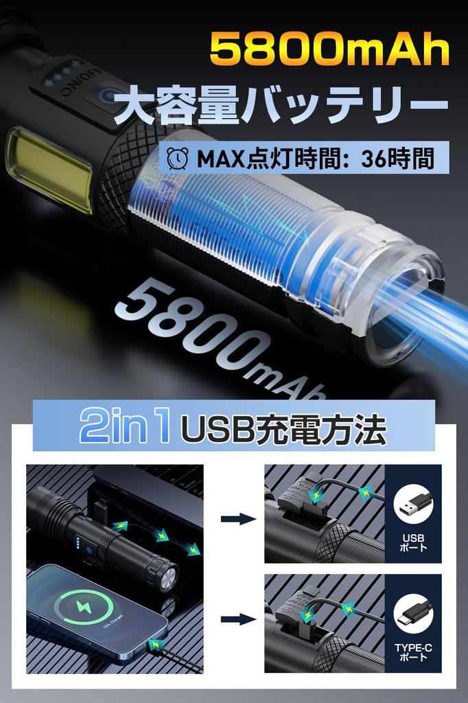 Powerful LED Flashlight with XHP160 LED and 5800mAh Compatible with AAA Zoom IPX6 7 Lighting Aluminum Alloy Mobile SOS Ideal for Emergency and Power