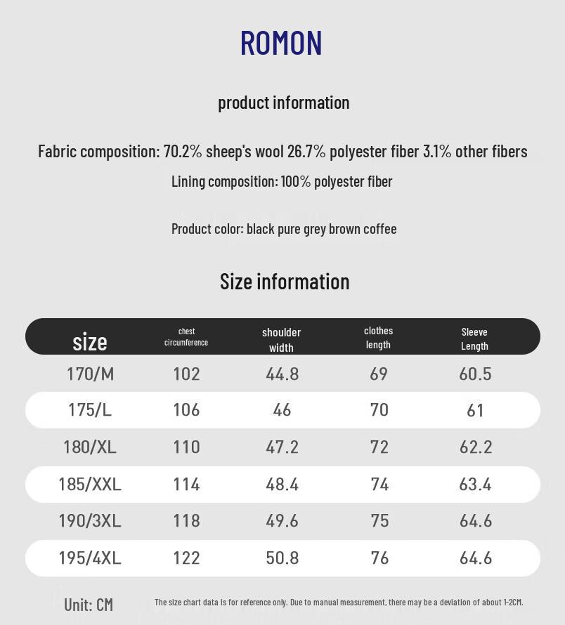 ROMON Men's Wool Blend Double-Sided Casual Suit Jacket