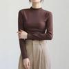 Women's Slim-Fit Stand Collar Long-Sleeve Fleece Base Layer Top - White, Ideal for Autumn and Winter Layering.