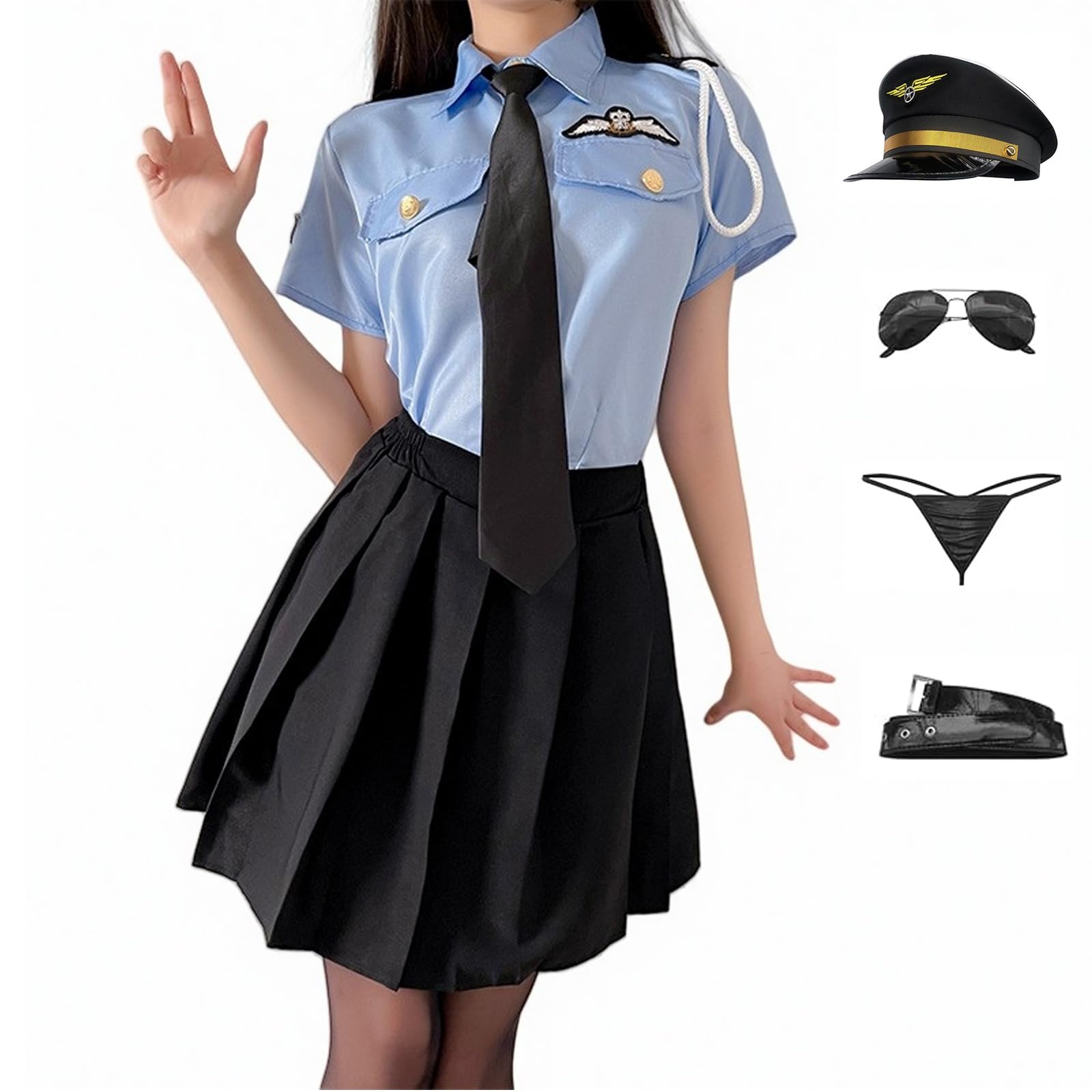 

Maazusa Сексуальный полицейский косплей Роскошный полный костюм полицейского для плюс мини-юбка Полицейский Хэллоуин Взрослая униформа для женщин Костюм, набор из 7 предметов, синий