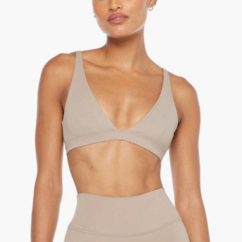 European and American nude yoga bra women's beautiful back shockproof gathering outside wear outdoor running fitness sports underwear women