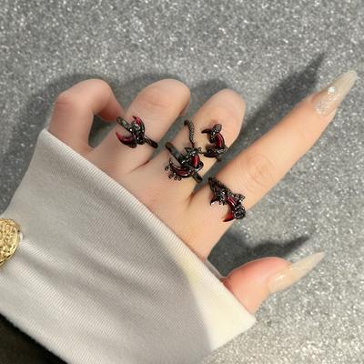 Dark Blood Red Crescent Rose Open Ring Sweet Cool Babes Venom Snake Niche High Sense Personality Ring Woman