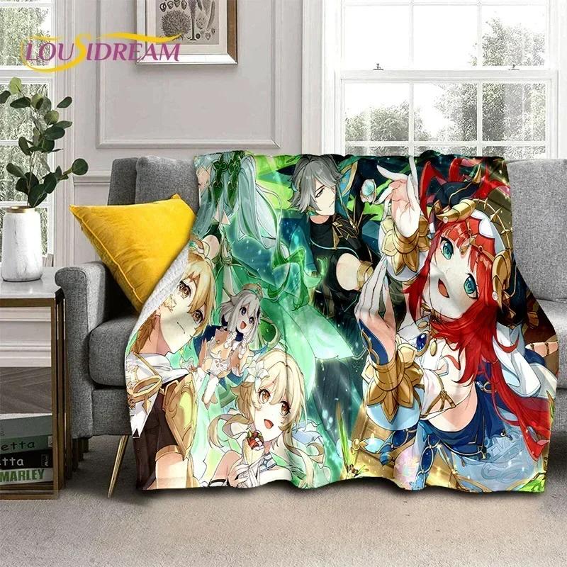 3D Niedliche Genshin Impact Cartoon Spiel Weiche Flanelldecke für Betten Schlafzimmer Sofa Picknick, Überwurfdecke für Outdoor-Freizeit Nickerchen Geschenk