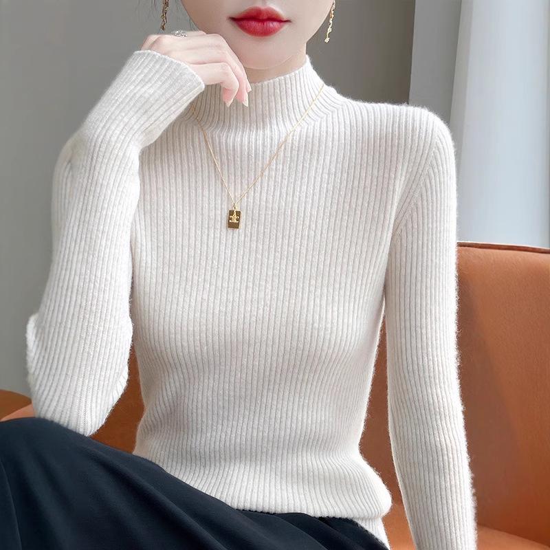 Autumn/Winter Women's Soft Semi-High Neck Sweater Shirt - Versatile, Slimming & Super Warm Knitwear