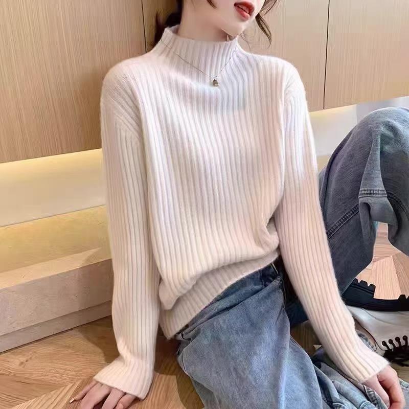 Fine Flash Thickened Semi-turtleneck Knitted Bottoming Shirt Autumn and Winter New High-end Soft Waxy Sweater Pullover with Female Inside