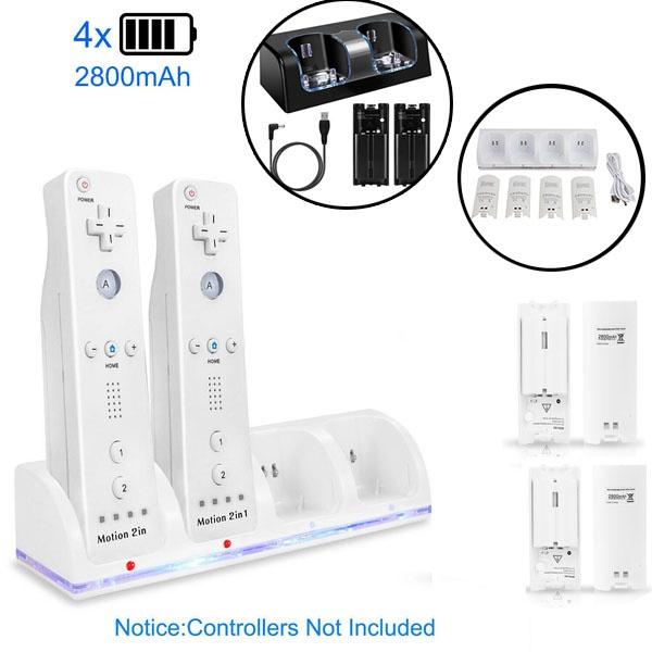 For Wii Remotion Controller 2/4Pcs Rechargeable Batteries & Charger Dock Station