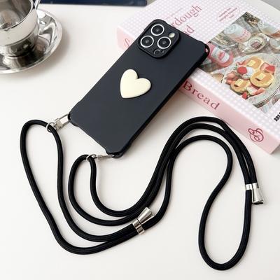 Niedliches Liebesherzmuster Einfarbiges TPU Weiche Hülle Für iPhone 16 Plus 15 Pro Max 14 Pro 13 12 11 Schlüsselband Linsenschutz Matt Stoßfest Handyhülle