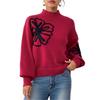 Damen Wintermantel mit dreidimensionaler Blumenstickerei aus Bändern, Stehkragen, Laternenärmeln und Kapuzensweater