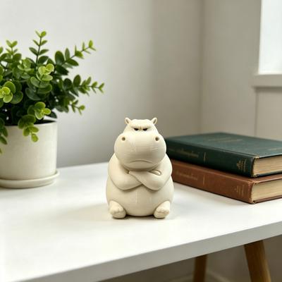 Statua di Ippopotamo Stampata in 3D, Carina e Arrabbiata, Ornamento Animale da Collezione per Casa, Ufficio, Scrivania, Auto