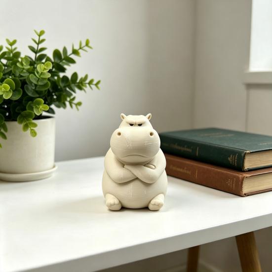 Hippo Figurine 3D Printed Cute Angry Hippopotamus Statue Collectible Animal Ornament for Home Office Desktop Car Decor