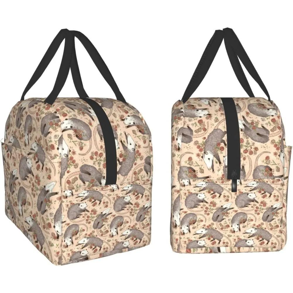 Opossum and Roses Lunch Tote Bag for Women Fashionable Gifts Collapsible Simple Modern DIY Bag Large