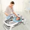 Foldable Baby Bathtub with Thermometer,Portable Travel Newborn Bathtub,with Soft Pad and Thermometer,Drainage Hole,Durable Foldable Youngsters Bathtub