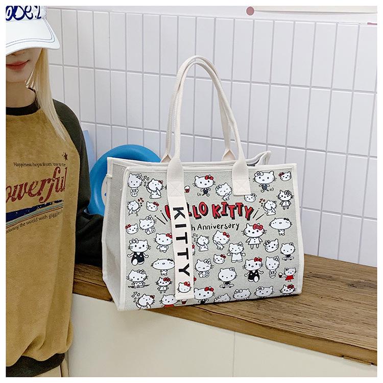 Large Capacity Korean Cartoon Cat Canvas Crossbody & Tote Bag