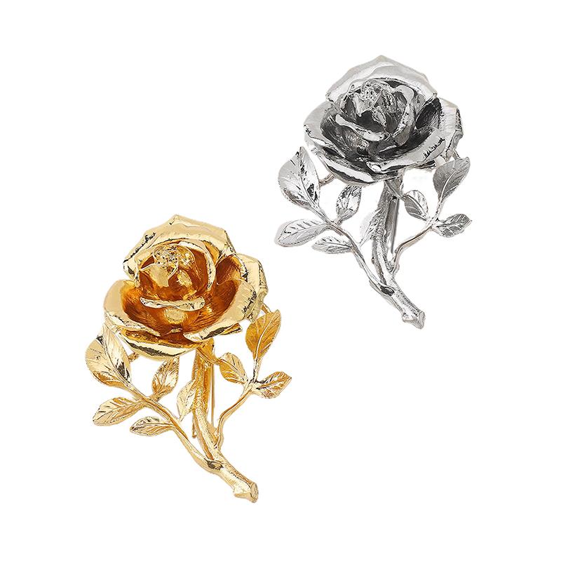 Vintage Přehnaná Kovová Růže Květina Velká Brož Pro Ženy Evropa A Amerika Osobnost Párty Šperky Doplňky