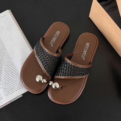 Woven Cool Slippers Women's Summer Wear 2025 Spring New Toe Niche Flat Bottom Casual Fashion Beach Shoes