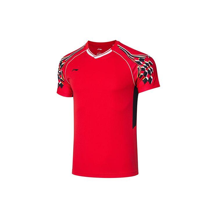 Li Ning Seria Badminton Szybkoschnący Casualowy Sportowy Zestaw Mundur Treningowy Konkurencyjny Męska Odzież Sportowa Karmazynowo-Czerwony AATR003-2