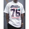 European Size Men's Pure - Polyester White T - Shirt: Bold Stripe 76 Graphic Tee - Men's Dynamic Edition