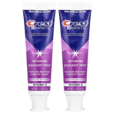 3D White Advanced, Fluoride Anti-cavity Toothpaste, Radiant Mint, 2 Packs, 93g (3.3oz) Each
