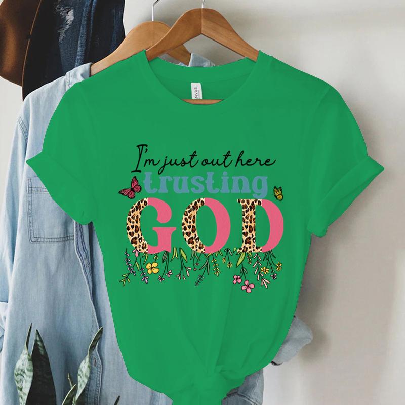 I'm Just Authere Trusting God Print T Shirt Vintage Christian T-Shirts Women Short Sleeve Faith Shirt Summer Religious Tshirt