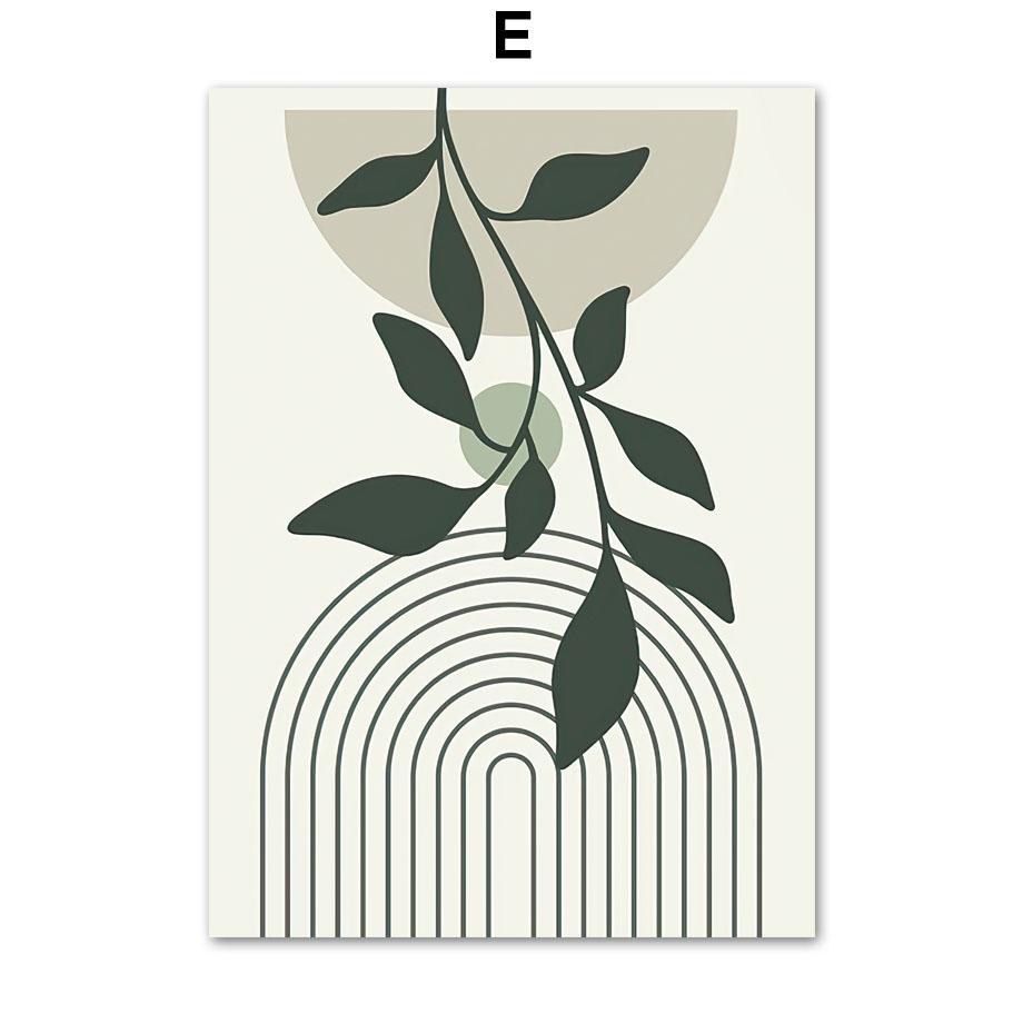 Abstract Geometric Poster Boho Leaves Arches Mid Century Modern Wall Art Print Canvas Painting Wall Pictures Living Room Decor