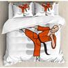 Chinese Kung Fu Polyester Duvet Cover Set Eastern Martial Art Sports Themed Cartoon Warrior In Traditional Clothes For Kids Teen