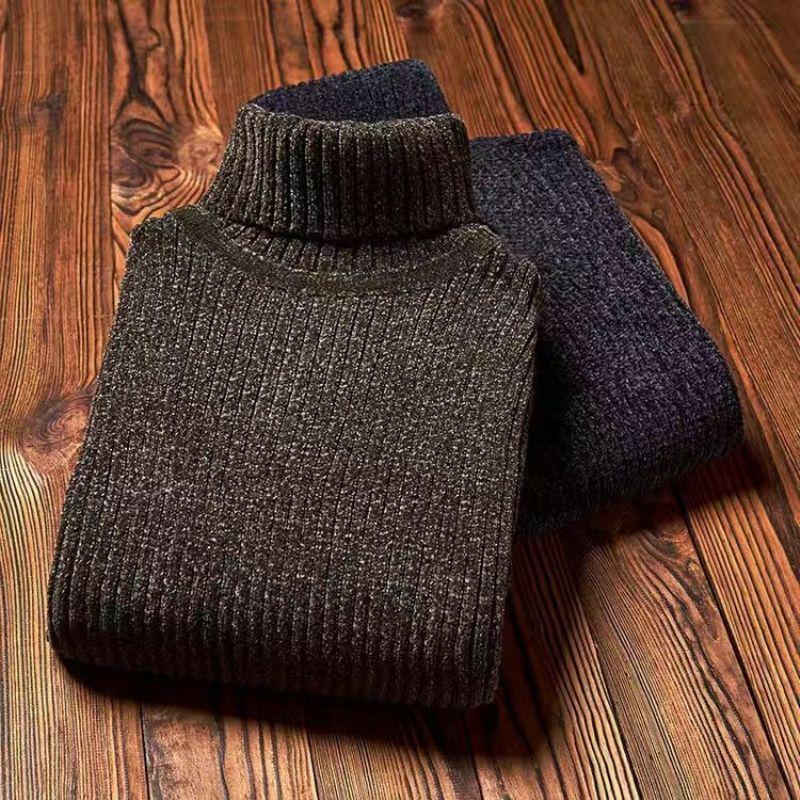 Men's Thick Velvet Chenille High Neck Sweater - Trendy, Loose Fit, Warm Solid Color Knit for Autumn/Winter