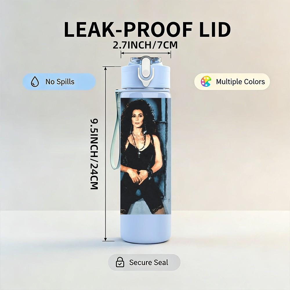 1PC Black Female Portrait A C 750ml Sports Water Bottle Leakproof Straw Lid Outdoor Office Home