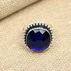Blue Sapphire Gemstone Lab-Created 925Sterling Silver Handmade Designer Stone Ring Jewelry