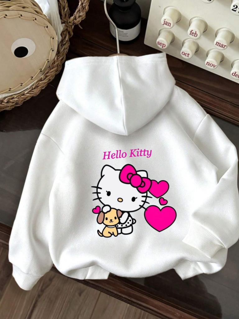 Sanrio Hello Kitty Dámská mikina Podzim Zima Fleecová Ležérní Unisex Pulovr Mikina Oblečení Mikina s kapucí Oversized Streetwear