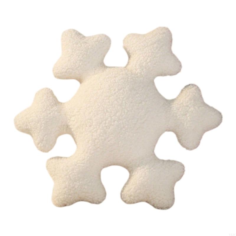 Y5JC Soft Furry Snowflake Throw Pillow White Stuffed Cushion Living Room Bedroom Accent Sofa Couch Decors Holiday Gift