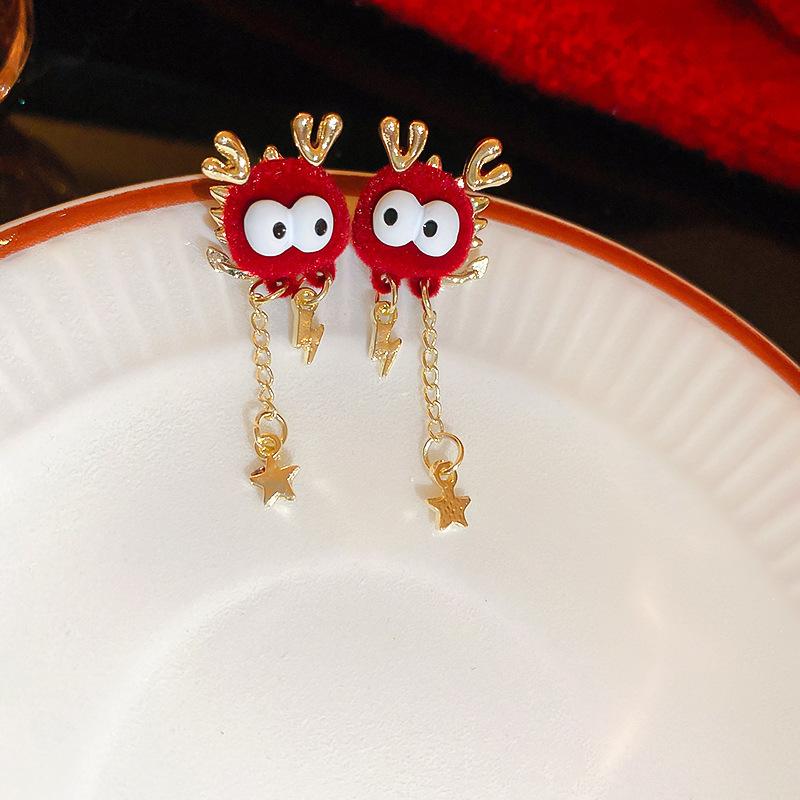Rhinestone New Chinese Dragon Earrings for Women Temperament Pearl Drop Earring 2024 New Year Festive New Year Dragon Zircon
