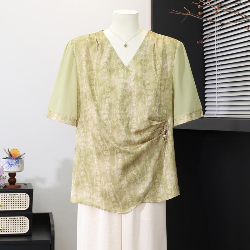 Datang Furen Women s New Chinese Style Dye-Print Blouse XL хаки