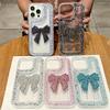 Glitzer Strass Große Schleife iPhone 16/15/14/13/12 Transparent Hülle.