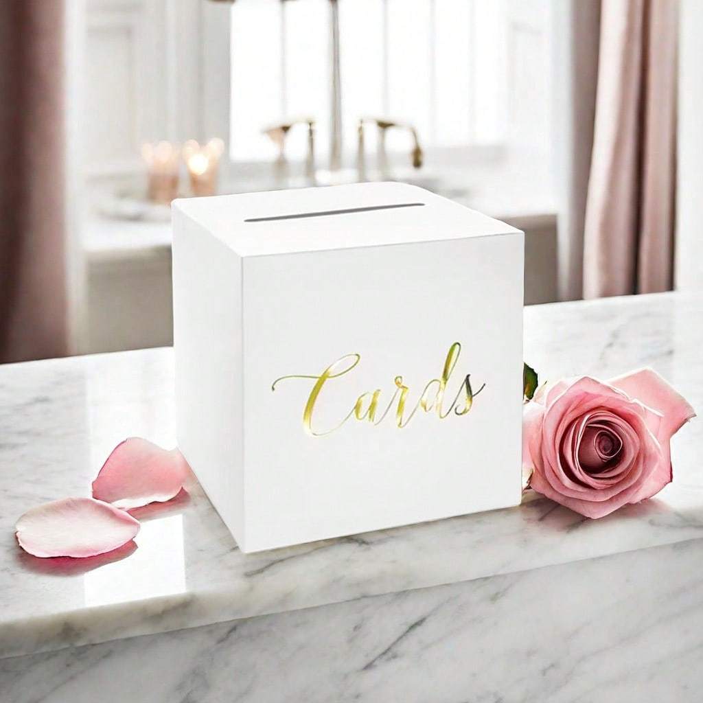 1PC White Card Box With Gold Foil Design, Wedding Favors Money Box Holder For Wedding Reception, Wedding Decor, Home Decor, Room Decor Birthday