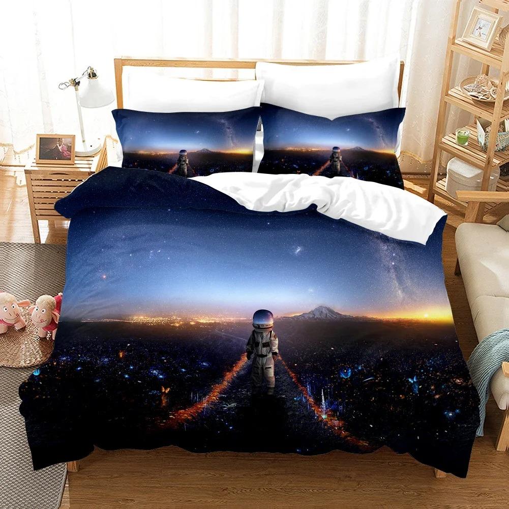 Astronaut In Space Cat Comforter Cover with Pillow Cover Bedding Set Single Double Twin Full Queen King Size for Bedroom Decor