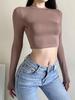 O Neck Solid T Shirt Basic Long Sleeve Women T-shirt Casual Tank Top Slim Female Crop Top Fashion