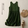 Kleid Sommer Japanisch Retro V-Ausschnitt Brokat Baumwolle ärmelloses Kleid Damen Sommer locker und dünn Leinen Freizeit Weste Rock
