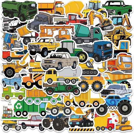 50pcs Transportation Vehicle Truck Stickers Decals for Kids Toddlers Boys Girls, Cartoon Vehicle Vinyl Stickers for Water Bottle Laptop Skateboard