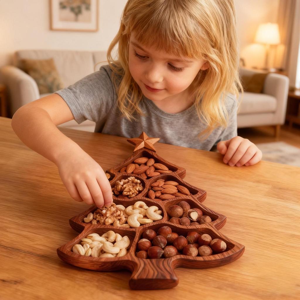 Christmas Tray Wooden Divided Food Tray Christmas Tree Serving Platter Cheese Board for Fruit Dessert Meat Nut Table Home Decor