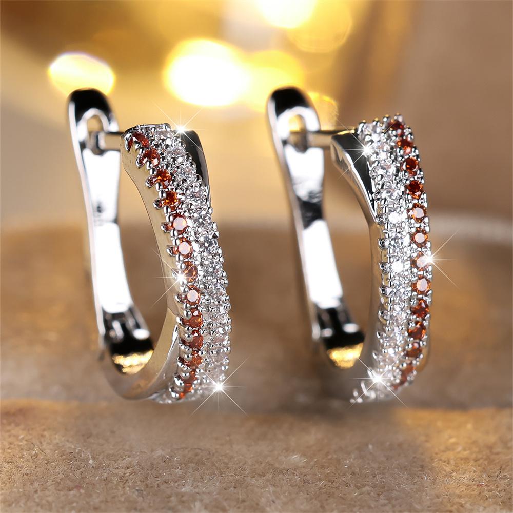 Cute Blue Rose Red Hoop Earring Green Crystal Multicolor Zircon Earrings For Women Vintage  Silver Color Wedding Jewelry