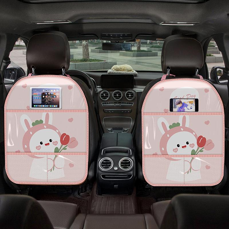 Waterproof PVC Cartoon Anti Kick Pad Car Seat Back Cover Protector Auto Dirt Anti Scratch Mat for Child Pet With Storage Net