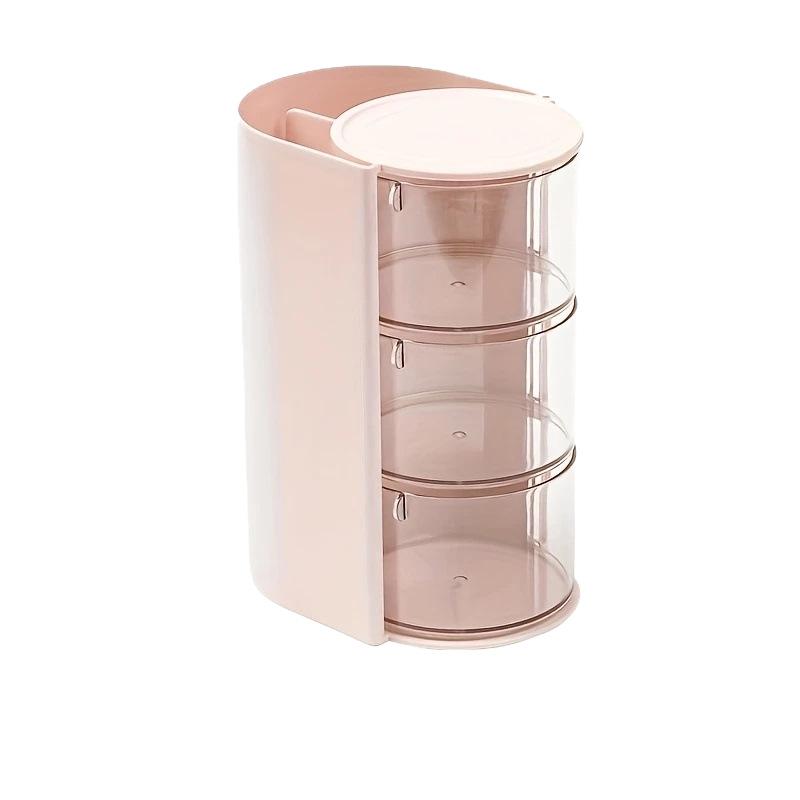Rotating Multi-Layer Vanity Organizer: Puff, Eyebrow Pencil & Pen Holder