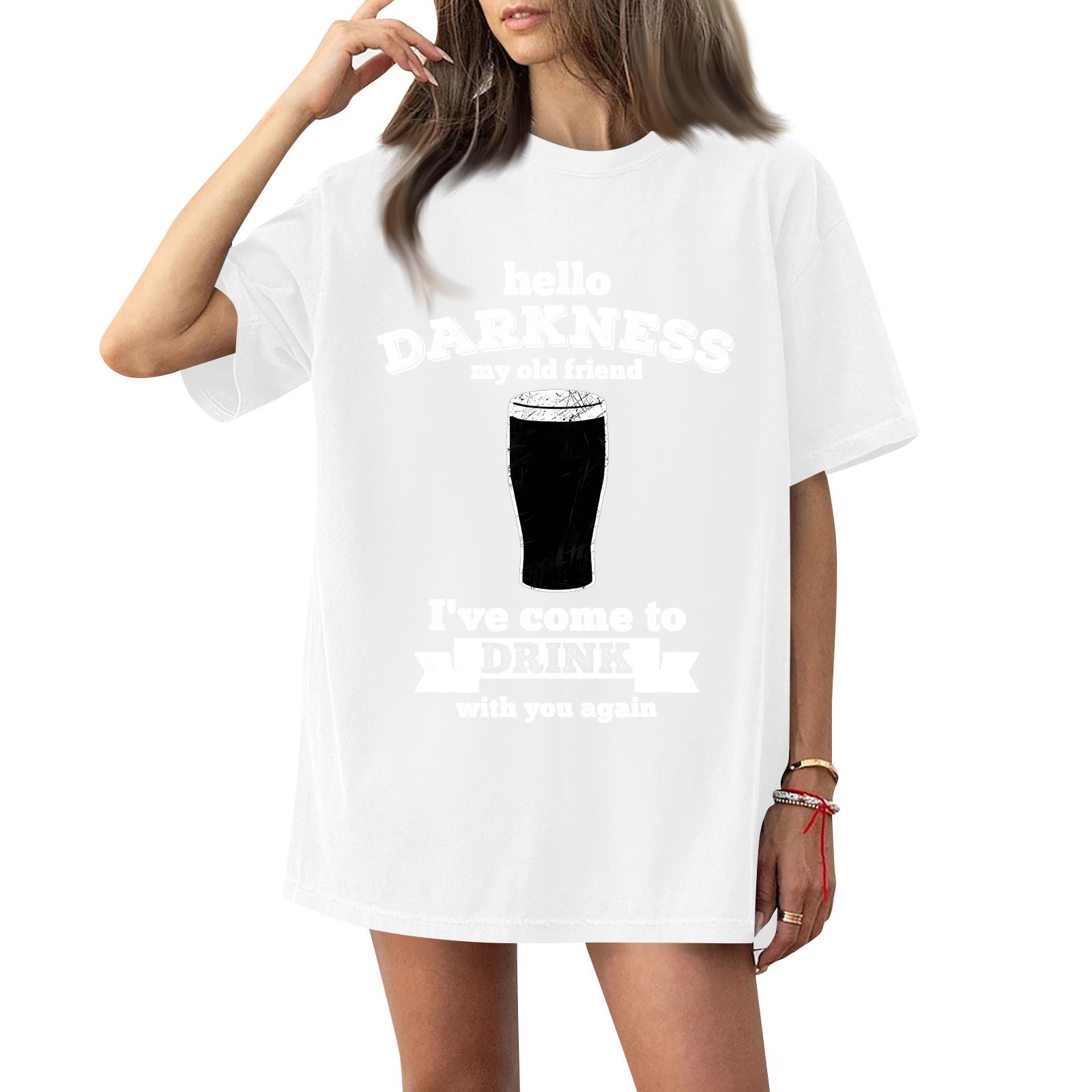 

( Darknss My Old Freend) Women s Fashion Casual Short-Sleeve Neck St. Patrick s Day Printed Shirt/T-Shirt Top XL білий
