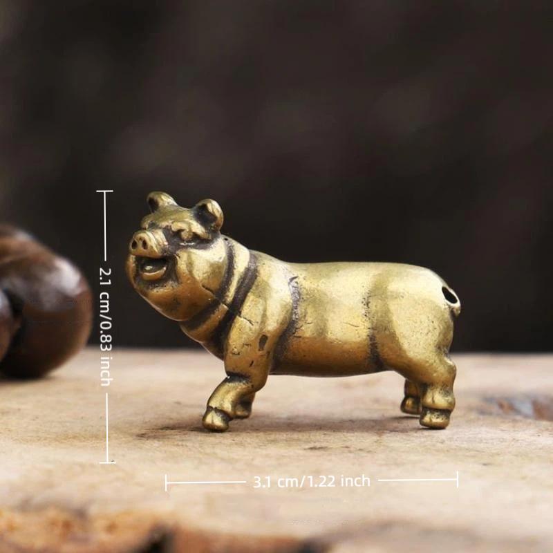 Vintage Brass Mini Pig Figurine Handmade Retro Desk Ornament Tea Pet for Living Room Desktop Home Decor Collection Gift