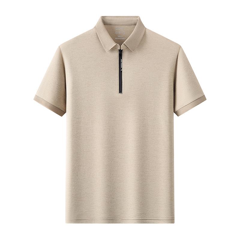 2026 Men's Cool Drape Zipper Polo - Short Sleeve, Elastic, Versatile Lapel T-shirt for Middle-aged & Young.