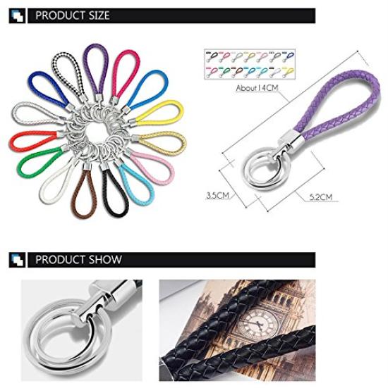 PU Leather Braided Rope Ring Fits DIY Circle Pendant Key Chain Holder Car Key Ring for Men and Women QL-BK