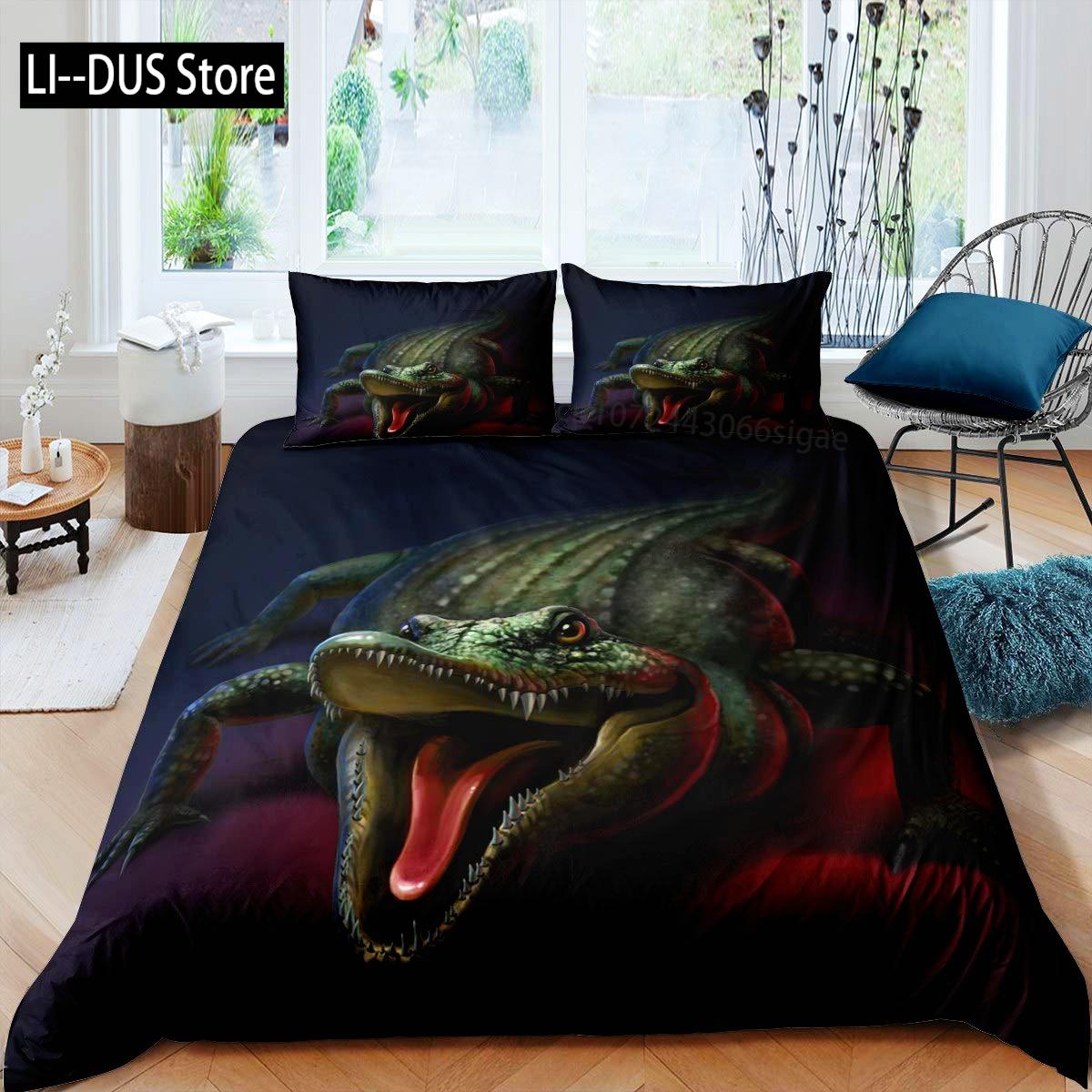 

Comforter Crocodile Wild Alligator Pattern Bedding Set Wildlife Style Comforter Horror Animal Theme Twin Comforter (quilt)-EU Single(135*200cm)3pcs